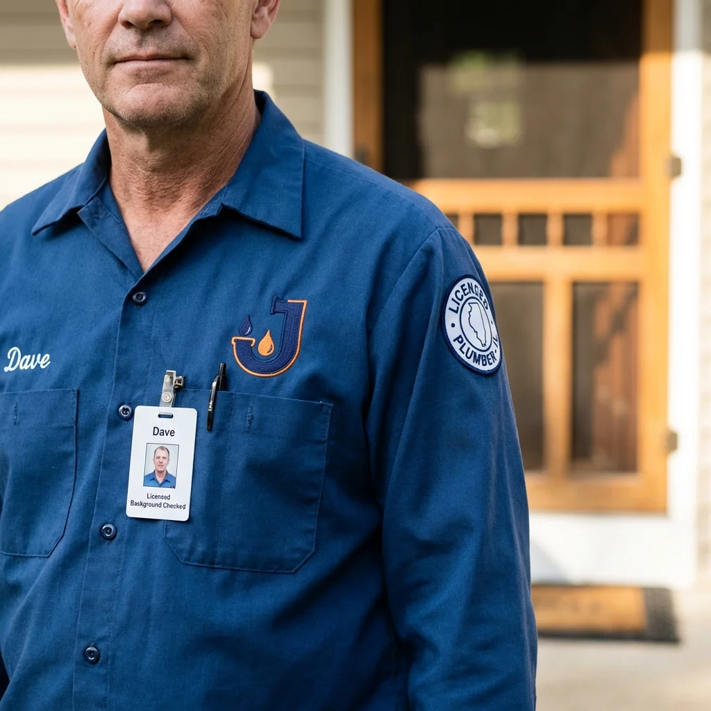 Licensed plumber showing ID badge in Anniston, AL
