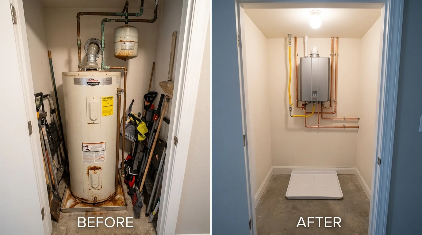 Tank water heater versus wall-mounted tankless unit comparison for Anniston, AL homeowners