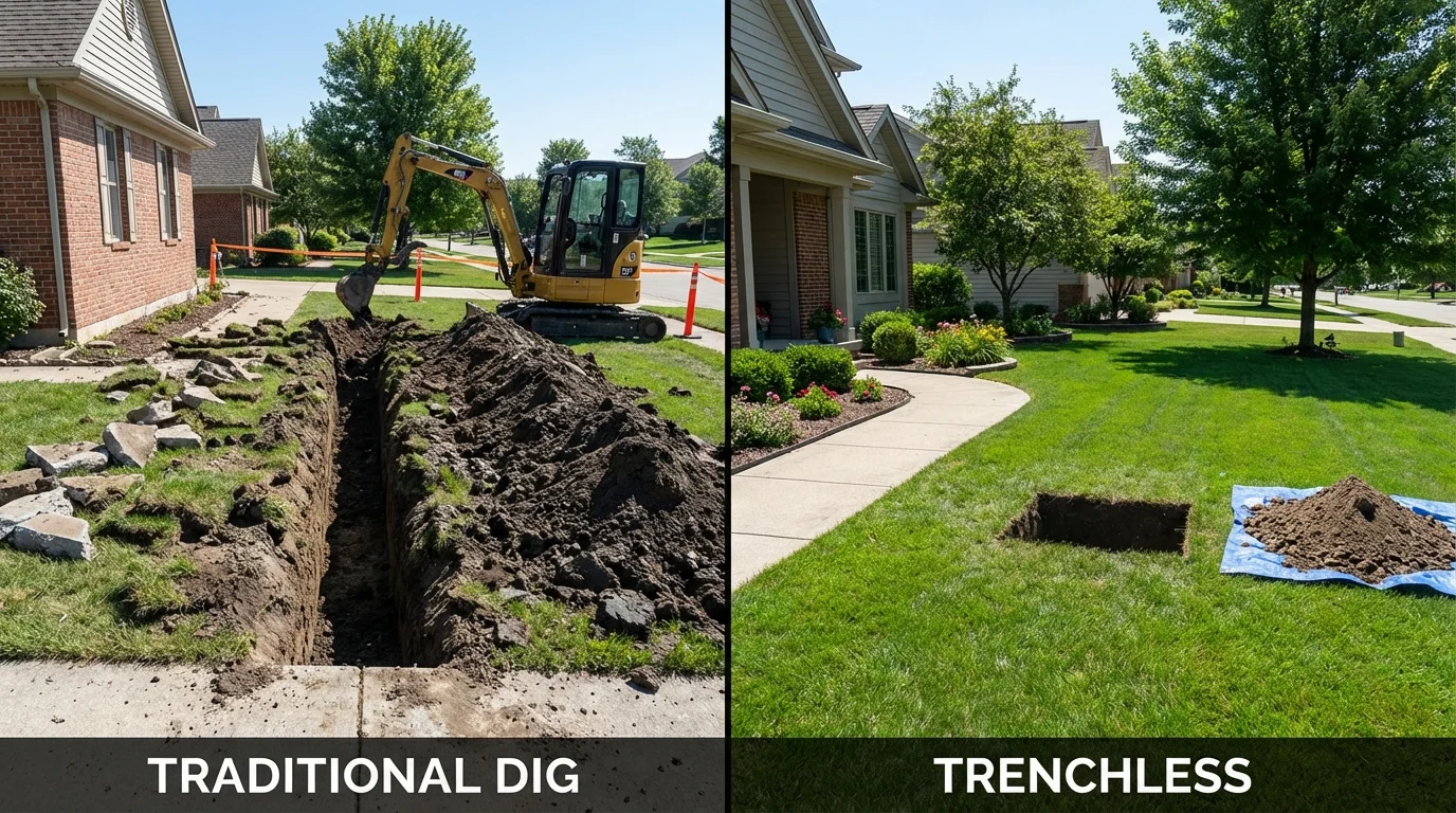 Trenchless sewer repair with minimal yard damage versus traditional excavation in Anniston, AL